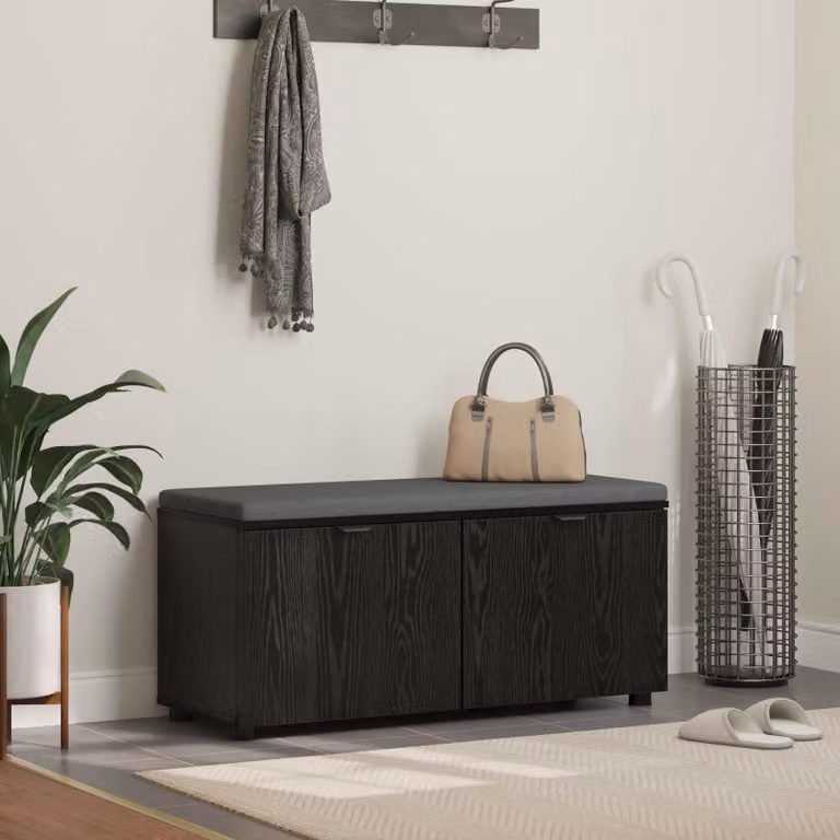 Panca per ingresso con scarpiera vidaXL in legno e tessuto nero, L 100 x P 38 x H 46 cm