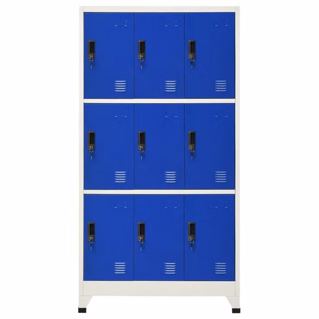 Armadietto in metallo vidaXL con serratura e ante a battente, Grigio e Blu, L 90 cm x P 45 cm x H 180 cm