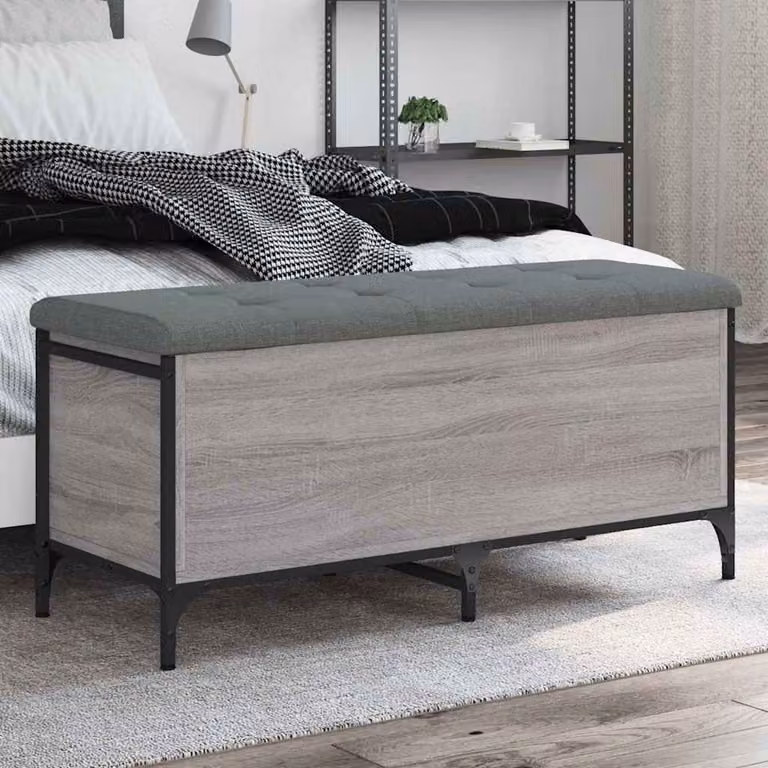 Panca portaoggetti vidaXL moderna in legno e metallo con tessuto grigio, L: 102 cm, P: 42 cm, H: 45 cm