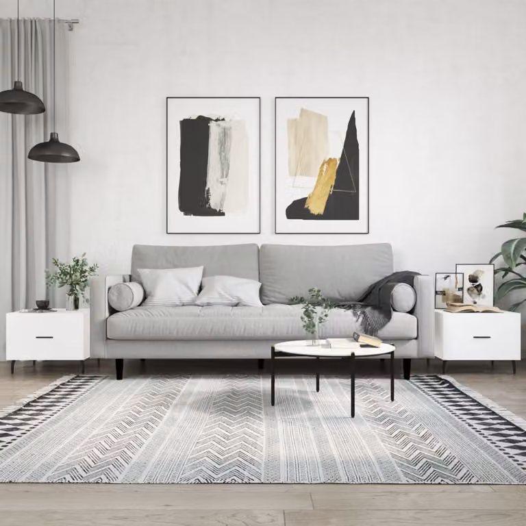 Set di 2 tavolini da salotto vidaXL bianchi in legno e metallo, design moderno con piano quadrato e finitura opaca, L/P/H: 50 x 50 x 40 cm