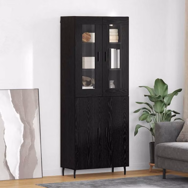 Set di 2 credenze moderne vidaXL in legno e metallo nero opaco, L: 69,5 cm, P: 34 cm, H: 180 cm