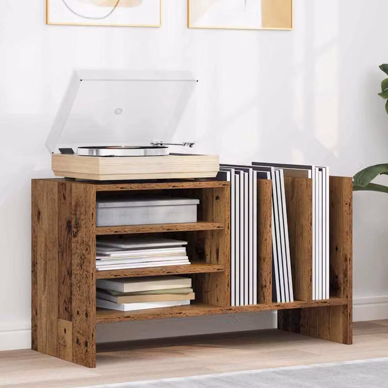 vidaXL Mobile porta vinili in legno vecchio marrone L: 78.5 cm, P: 35 cm, H: 45 cm