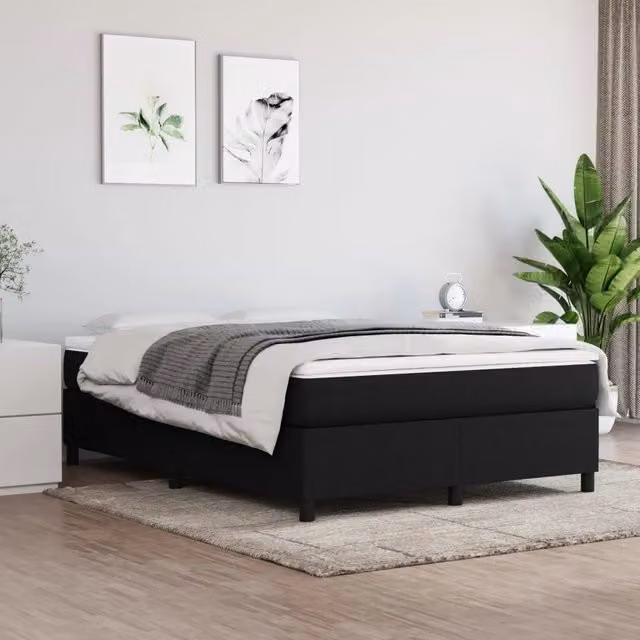 Struttura Letto a Rete a Molle Giroletto Design In Nero in Tessuto L 140 x P 190 cm