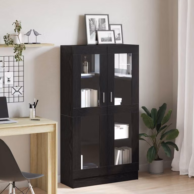 vidaXL Armadio per Libri Moderno con Ante in Vetro e Ripiani Interni, Nero, L 82,5 x P 30,5 x H 150 cm