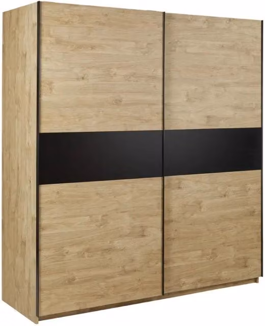 Armadio Meublorama MORGANE con 2 porte scorrevoli in finitura rovere marrone, design scandinavo, L: 200 cm, H: 217 cm