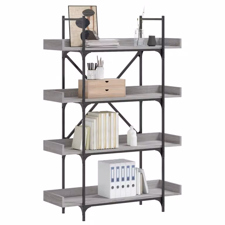 Libreria con 4 Ripiani vidaXL in Stile Industrial, Grigio Sonoma, L 100 cm x P 33 cm x H 145,5 cm