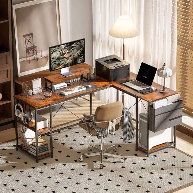 Scrivania angolare a L REDOM in legno marrone con struttura in metallo stile industrial L/P/H: 168 x 120 x 76,5 cm