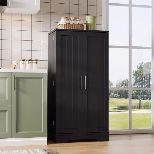 Mobile colonna da cucina MIVRAY con ante a onde 3D e luce LED con sensore, nero, H 120 cm x L 60 cm x P 40 cm