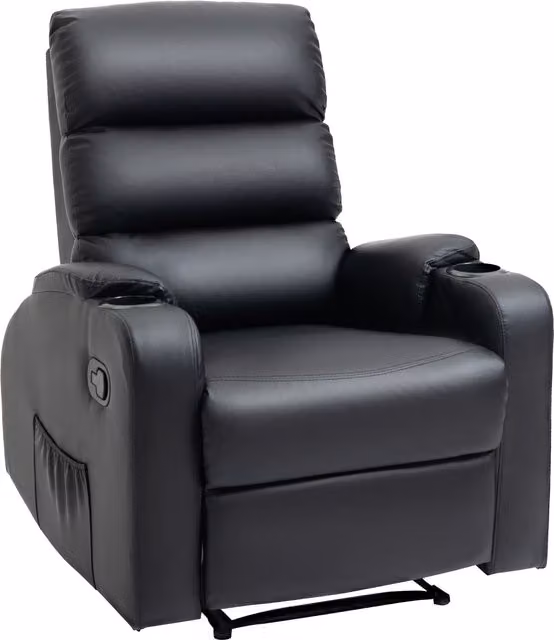 Poltrona Relax Reclinabile HOMCOM in Finta Pelle con Poggiapiedi, Portabicchieri e Tasca, Nero