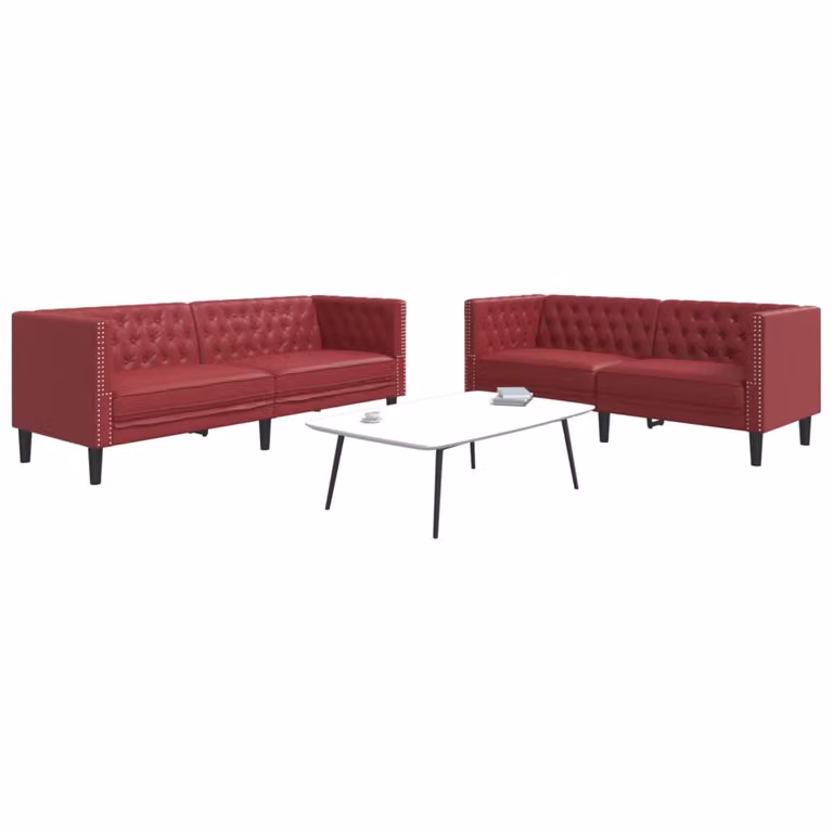Set di 2 Divani Chesterfield vidaXL in Similpelle Rosso, L 194 x P 74,5 x H 70,5 cm
