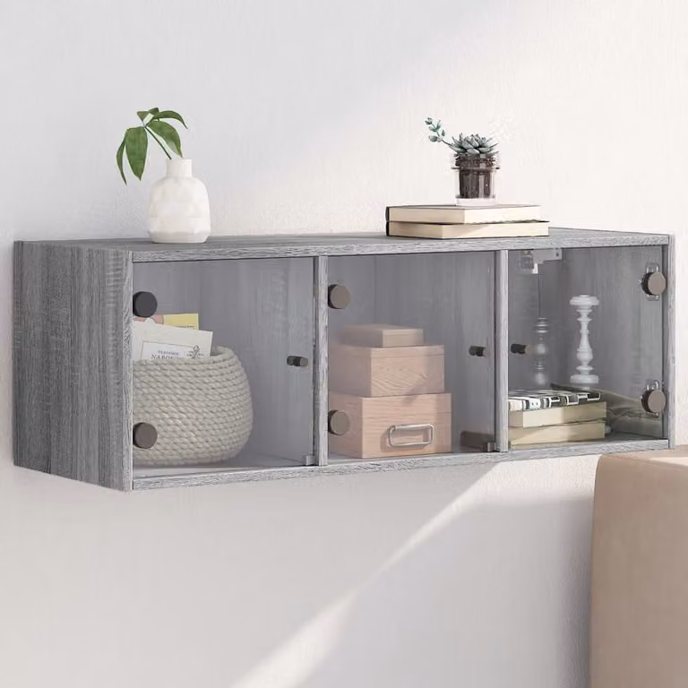 Mobile a muro vidaXL con ante in vetro, Grigio Sonoma, L 102 cm x P 37 cm x H 35 cm