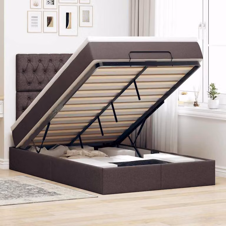 Letto con Pouf e Materasso vidaXL in Tessuto con Base a Sollevamento, L: 80 cm, P: 200 cm
