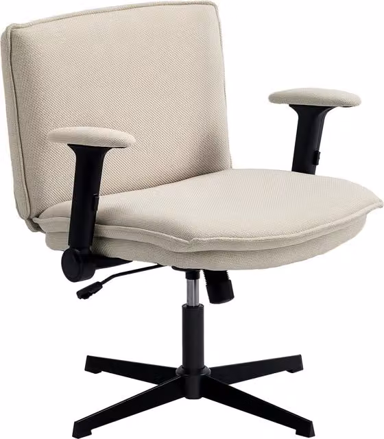 Sedia da ufficio HOMCOM beige con braccioli ribaltabili, sedile largo in tessuto, girevole e con altezza regolabile
