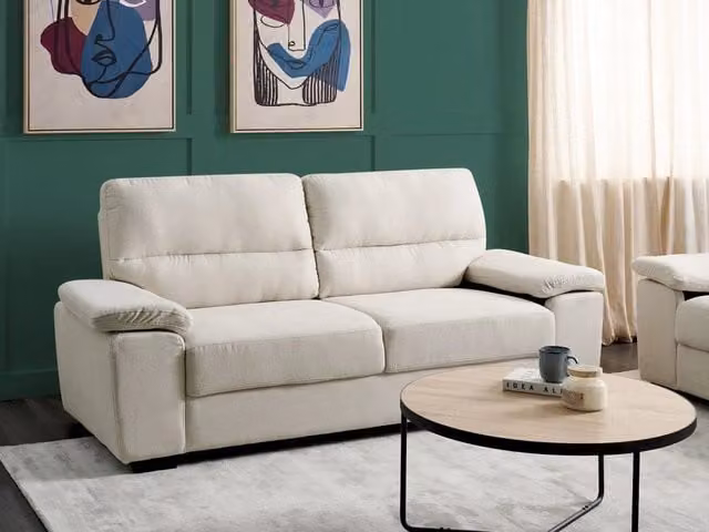 Divano a 3 posti BELIANI in tessuto beige e bianco con stile scandinavo per il tuo soggiorno L 195 x P 90 x H 74 cm