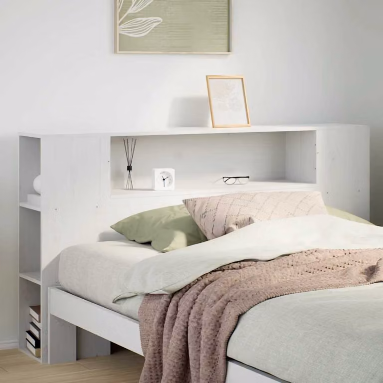 Testiera con ripiani integrati vidaXL in legno massello di pino bianca L: 141 cm, H: 82 cm, P: 24 cm