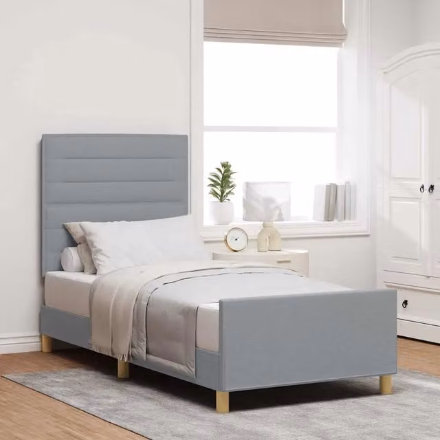 Struttura letto con giroletto imbottito in tessuto grigio chiaro L/P/H: 200 x 80 cm