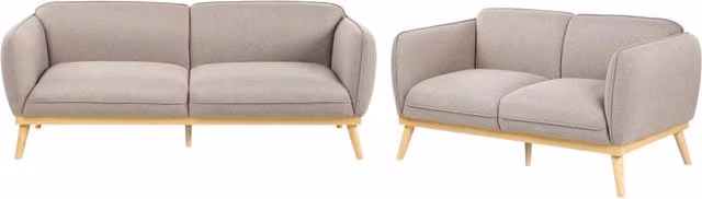 Set da salotto BELIANI in stile scandinavo con divano a 2 e 3 posti in tessuto bouclé beige e marrone con gambe in legno oliato