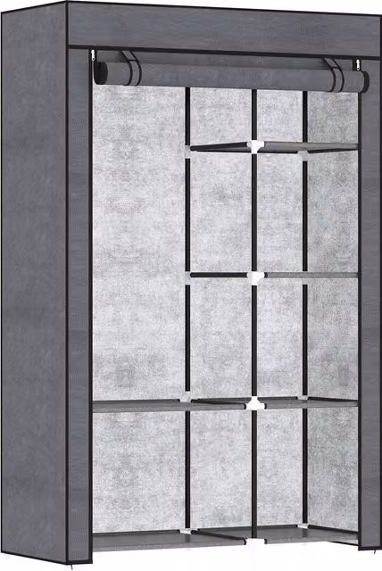 Armadio in tessuto pieghevole HOMCOM con 6 ripiani e asta appendiabiti, Grigio Scuro, L: 103 cm, P: 43 cm, H: 162,5 cm