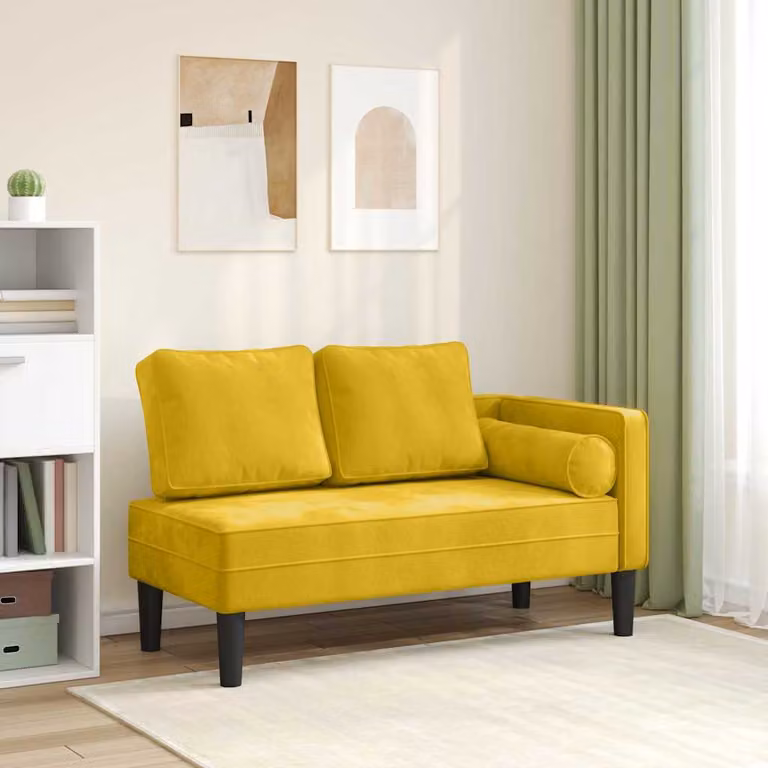 vidaXL Chaise Longue Moderna in Velluto Giallo con Cuscini e Struttura in Legno L/P/H: 116.5 x 62.0 x 57.5 cm