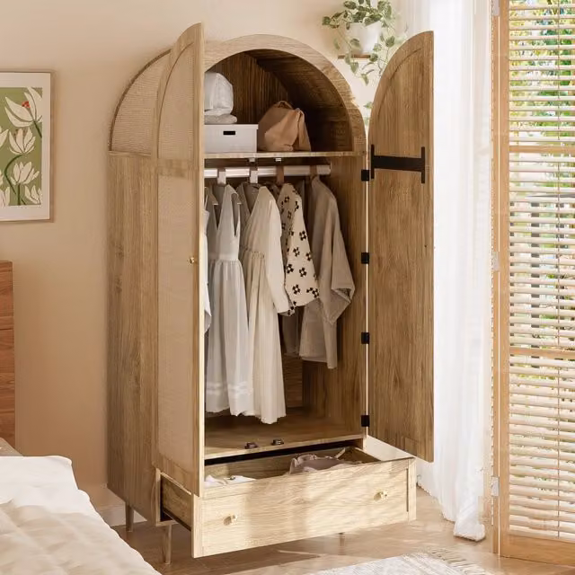 Armadio moderno con ante in tessuto e cassetti integrati, effetto rovere, per camera da letto o soggiorno, L: 79 cm, P: 50 cm, H: 175 cm