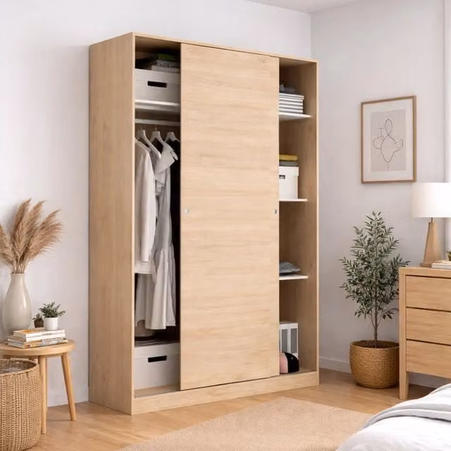 Armadio Alyson DMORA per camera da letto con ante scorrevoli, Rovere, L: 120 cm, P: 50 cm, H: 204 cm