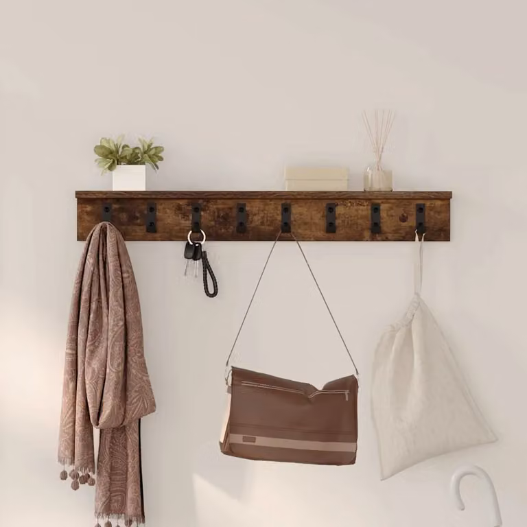 Appendiabiti a muro moderno vidaXL in legno Rovere fumé, L 80 x P 10,5 x H 10,5 cm