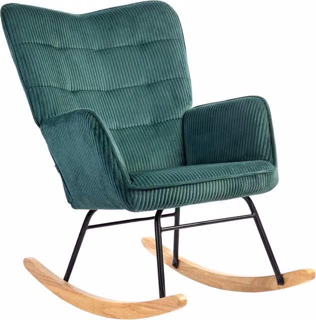 Sedia a dondolo Chicfurn con braccioli e schienale alto, seduta imbottita in poliestere a coste verde scuro, L: 98 cm, P: 71 cm, H: 101 cm