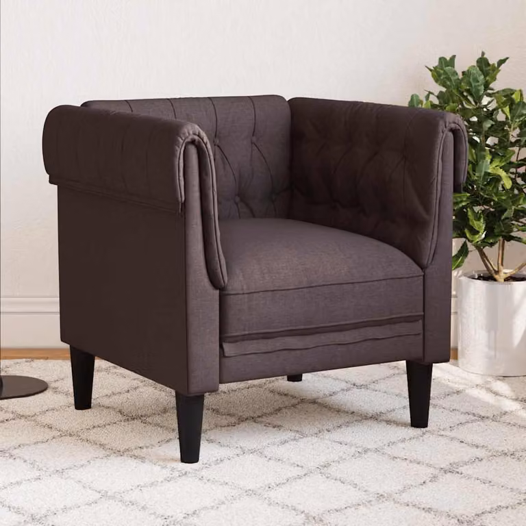 vidaXL Poltrona Chesterfield Marrone in Tessuto con Braccioli