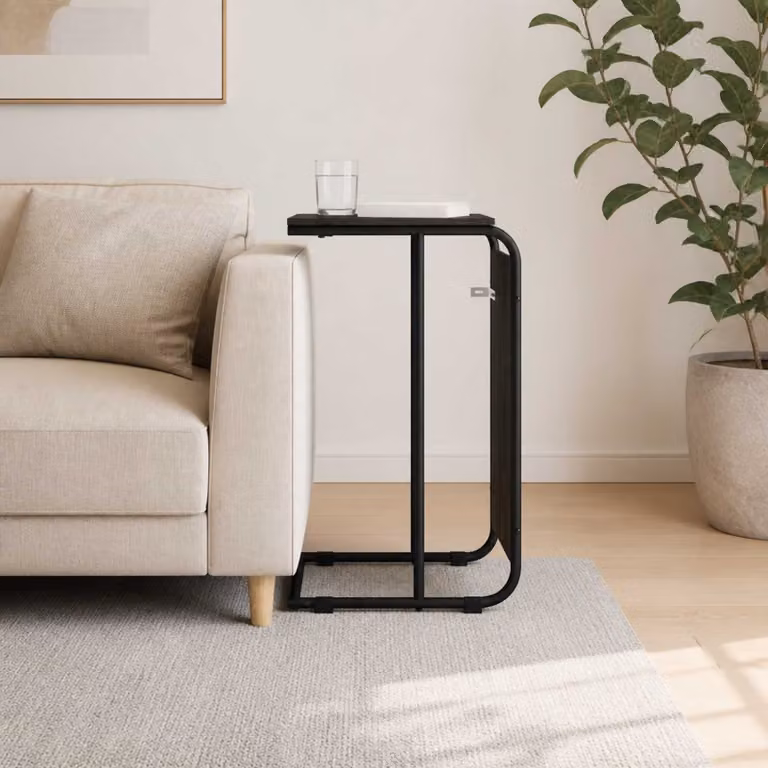 vidaXL Tavolo laterale moderno in legno e metallo nero L: 40 cm, P: 31 cm, H: 55 cm