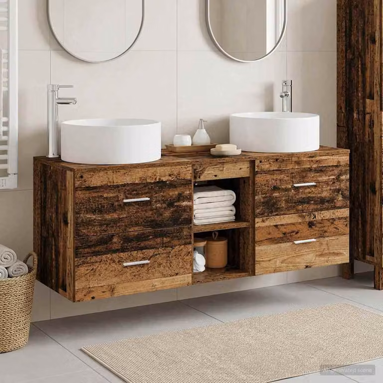 Set di mobili per il bagno vidaXL in legno marrone con 3 pezzi e finitura argento