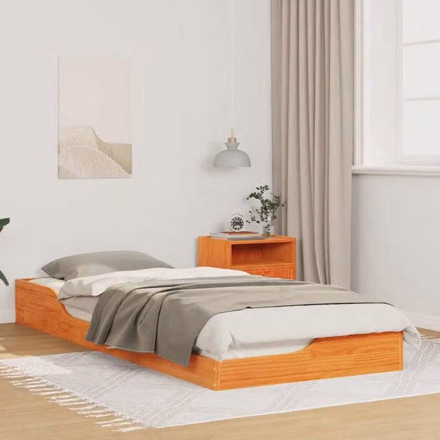Struttura del letto con giroletto in pino massello marrone cerato L 80 cm x P 220 cm