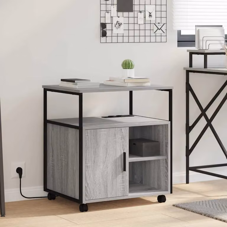 vidaXL Cabina con Stazione di Ricarica Moderna Grigia con Ripiani Regolabili L/P/H: 61 x 46 x 67 cm