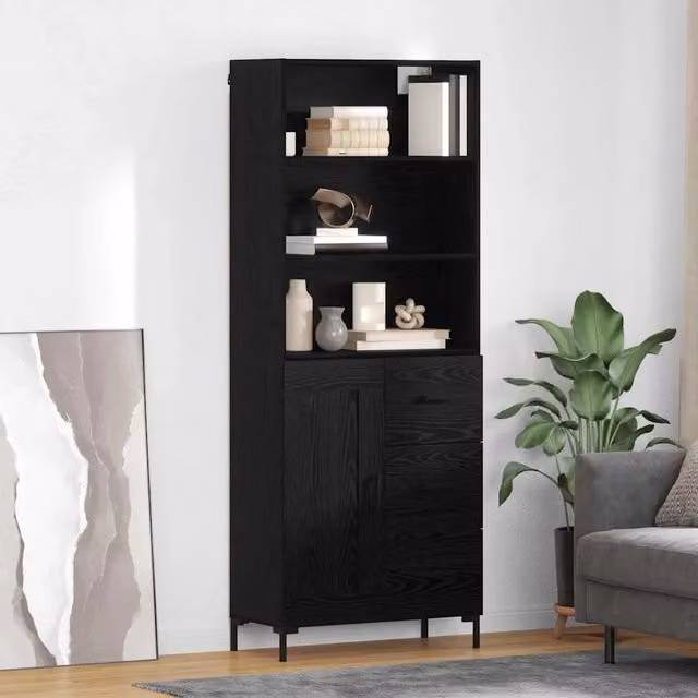 Credenza Buffet Armadio da Cucina e Soggiorno vidaXL in Legno Rovere Nero L: 69,5 cm, P: 34 cm, H: 180 cm