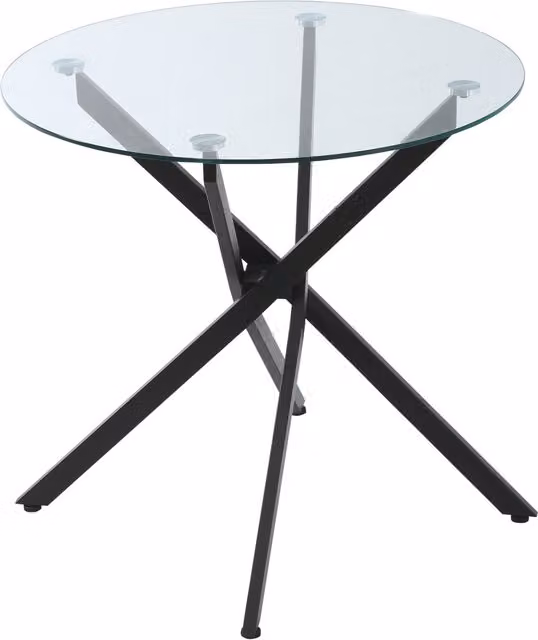 Tavolo rotondo moderno HOMCOM con piano in vetro nero e gambe incrociate in metallo, L: 80 cm, P: 80 cm, H: 75 cm