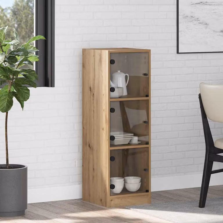 Credenza vidaXL in stile rustico color rovere con ante in vetro e ripiani interni, L/P/H: 35 x 37 x 109 cm