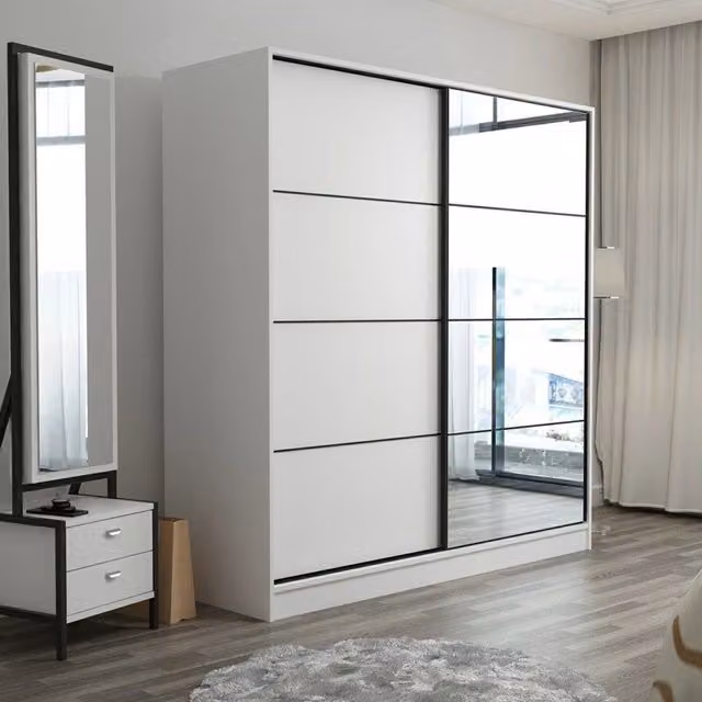 Armadio con Ante Scorrevoli DMORA per Camera da Letto, Bianco Opaco, L: 180 cm, H: 210 cm