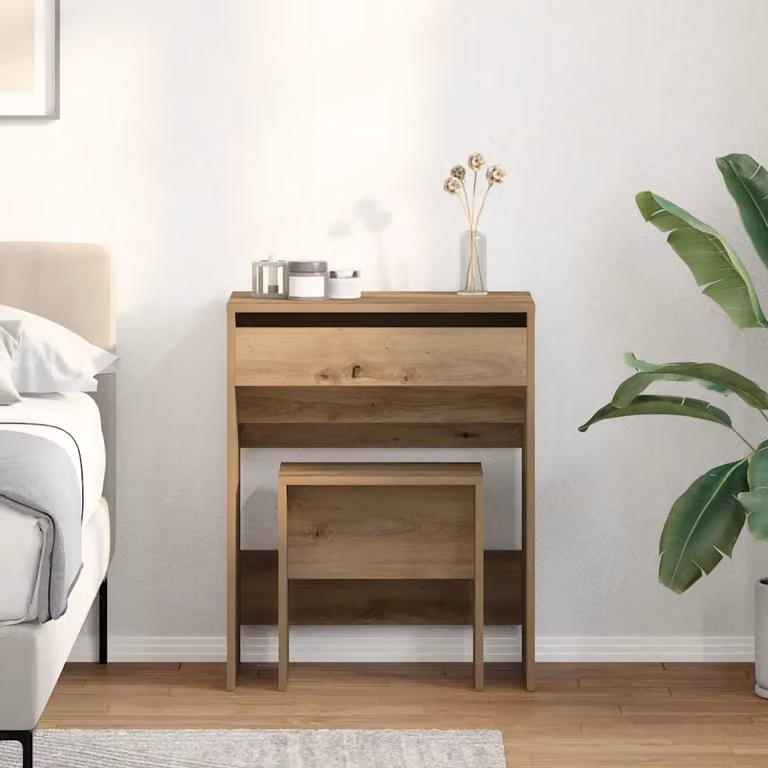 Set di 2 tavoli da trucco vidaXL in stile moderno, colore rovere, L/P/H: 60 x 40 x 75 cm