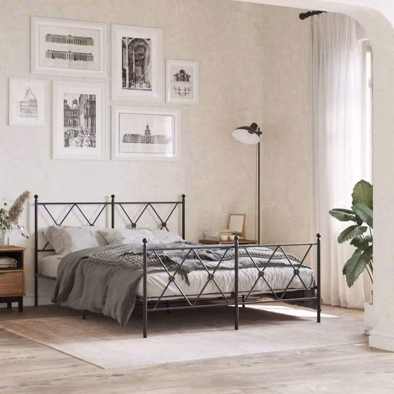 vidaXL Giroletto con Testiera e Pediera in Metallo Nero L: 142 cm, P: 196 cm, H: 90,5 cm