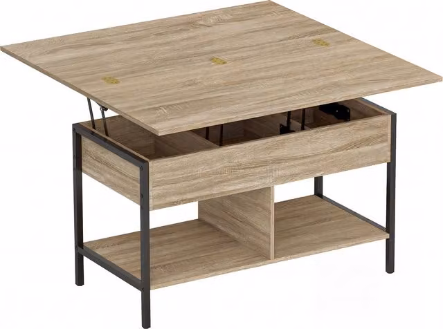 Tavolino Sollevabile e Allungabile HOMCOM con Scomparto e Ripiani, Colore Marrone, L 98 x P 49 x H 55 cm