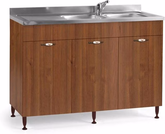 Mobile sottolavello AZURLINE con lavello incluso, 3 ante, colore noce antico, L: 120 cm, P: 50 cm, H: 85 cm