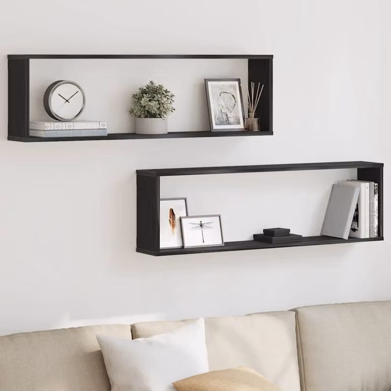 Set di 2 mensole a cubo da parete vidaXL in legno ingegnerizzato, colore nero opaco, L 100 cm x P 30 cm x H 15 cm