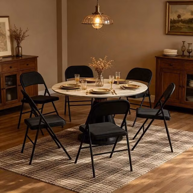 Set di 6 sedie pieghevoli Mivray in acciaio nero con seduta imbottita in tessuto, impilabili, H 78 x L 45 x P 45 cm
