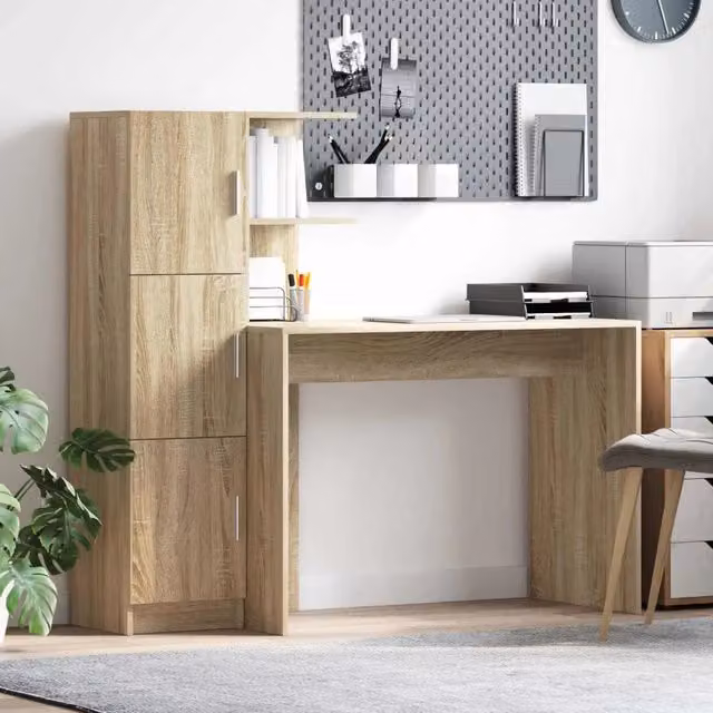 Set di 2 Scrivanie Moderne vidaXL in Rovere Sonoma Marrone L: 133,5 cm, P: 50 cm, H: 124 cm