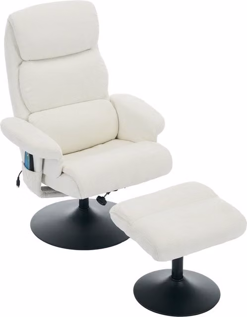 Poltrona Relax Massaggiante Aosom con Poggiapiedi, Girevole a 360° e Funzione Riscaldante in Tessuto Chenille, Bianco, L: 75,5 cm, P: 77 cm, H: 100 cm