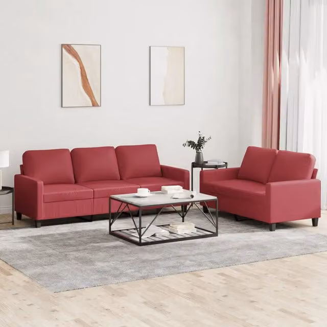 Set di divani 2 pezzi vidaXL in similpelle rossa con cuscini per soggiorno moderno