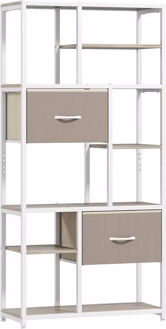 Scaffale contenitore HOMCOM con 6 livelli, libreria con 2 cassetti in tessuto e 9 ripiani aperti, bianco, L: 72,5 cm, P: 30 cm, H: 150 cm