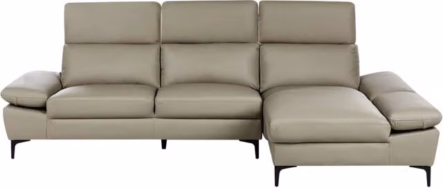 Divano angolare moderno BELIANI in pelle beige con poggiatesta regolabile e lato sinistro per 4 persone L: 283 cm, P: 173 cm, H: 100 cm