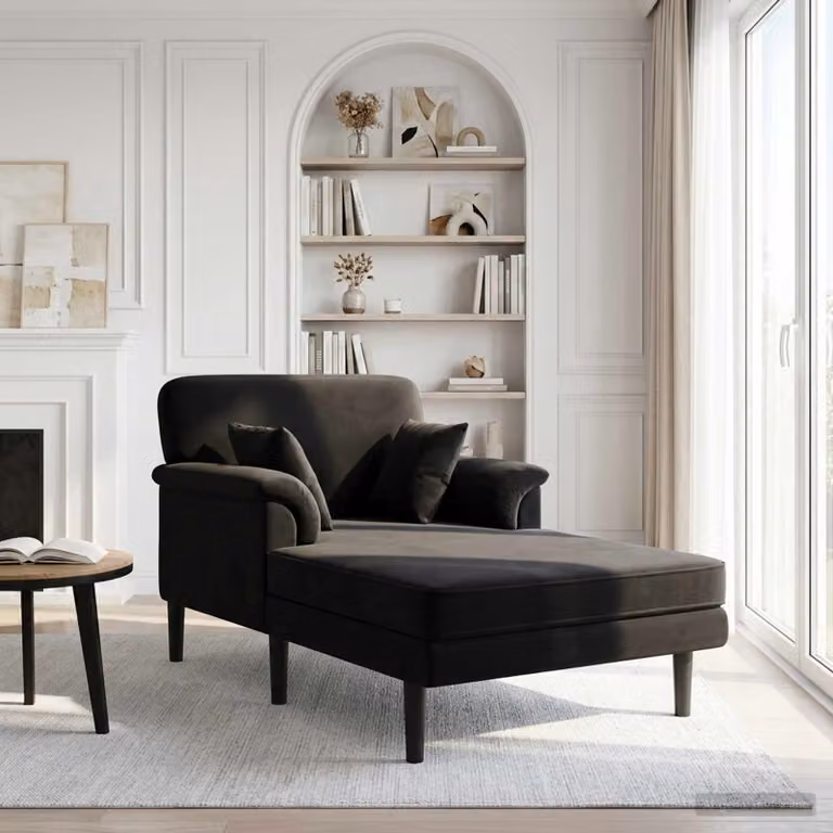 Chaise longue moderna vidaXL in velluto nero con forma a L e seduta sinistra