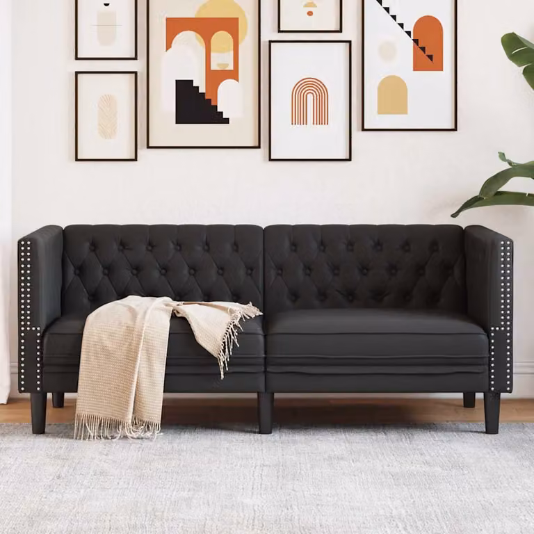 Divano Chesterfield vidaXL in ecopelle nero per soggiorno L: 174 cm, P: 74,5 cm, H: 70,5 cm