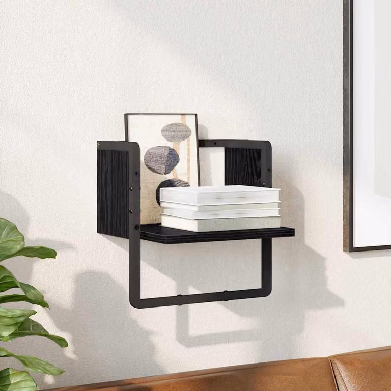 Scaffale da parete moderno vidaXL in MDF e metallo, colore nero, L 30 cm x P 25 cm x H 30 cm